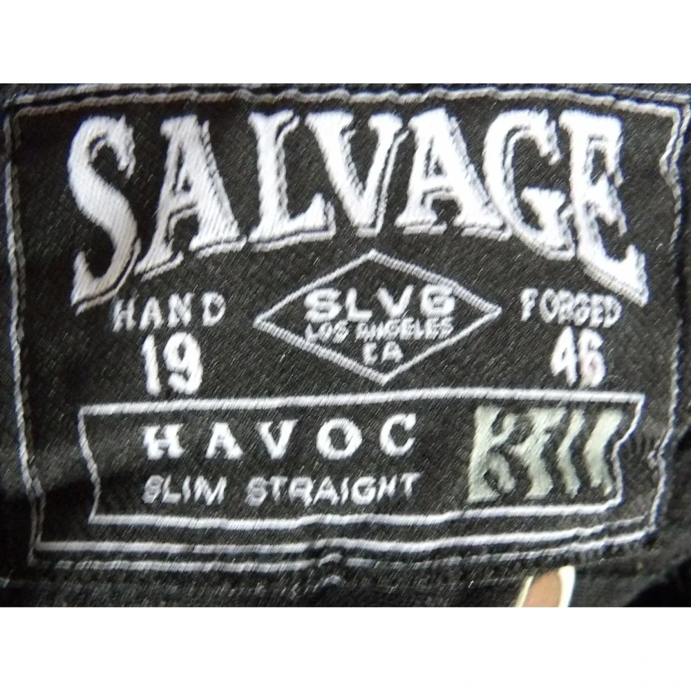 Salvage Havoc Moto Jeans Men W32 L30 Black Slim Straight Biker Buckle Denim Pant